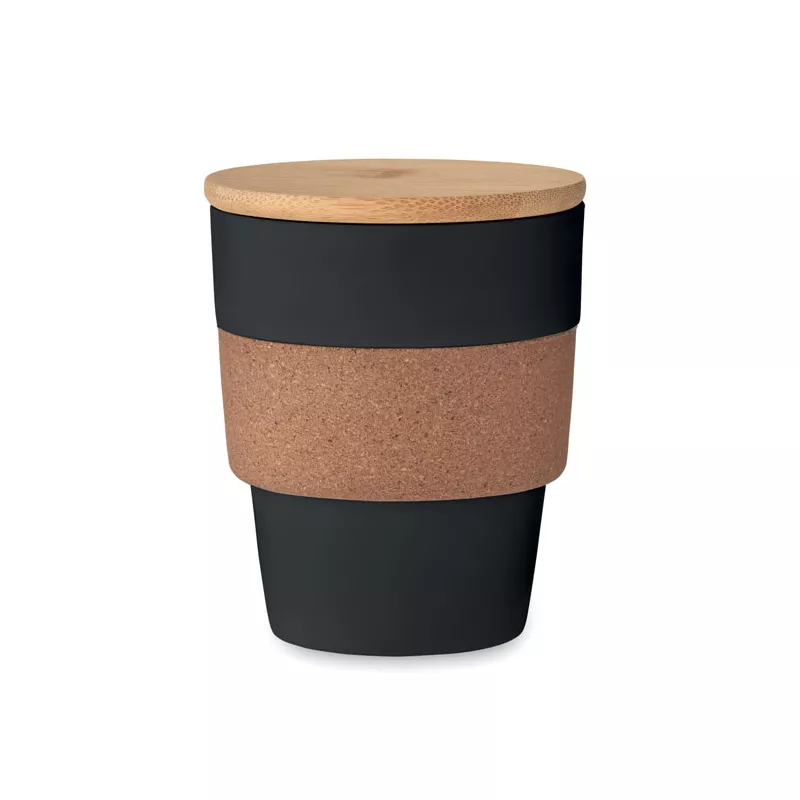 Kubek z PP z korkową opaską 300 ml GALAO - Czarny (MO6981-03)