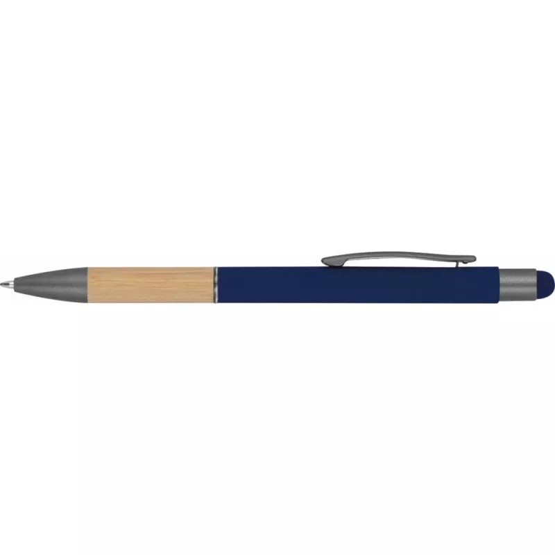 Długopis metalowy z uchwytem z bambusa i touch penem - granatowy (1358144)