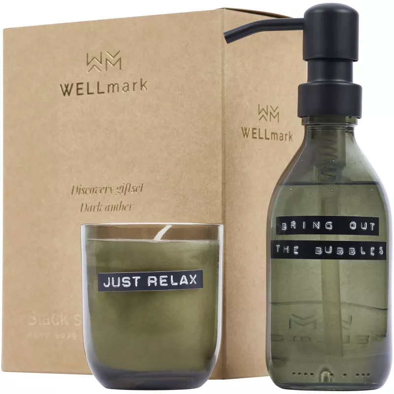 Wellmark Discovery dozownik mydła do rąk o pojemności 200 ml i zestaw świec zapachowych 150 g - o zapachu ciemnego bursztynu - Leśny zielony (12631164)