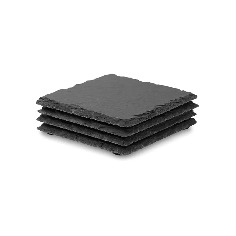 Podkładki z łupka 4 szt. 10x10 cm SLATE4 - Czarny (MO9124-03)