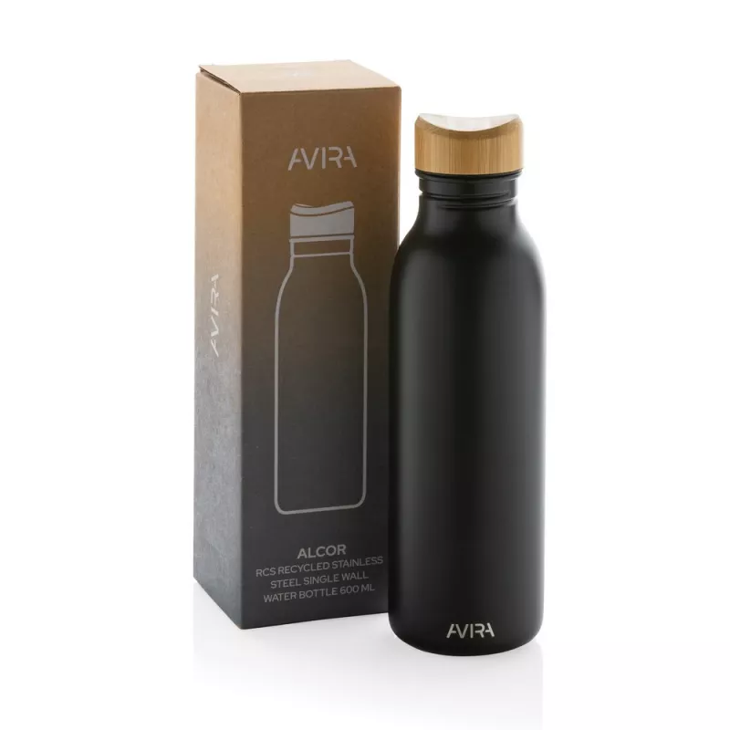 Butelka sportowa 600 ml Avira Alcor, stal nierdzewna z recyklingu - czarny (P438.061)