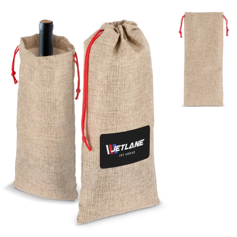 Torebka na wino w stylu juty 14x34cm - naturalny-t (LT90277-N0094)