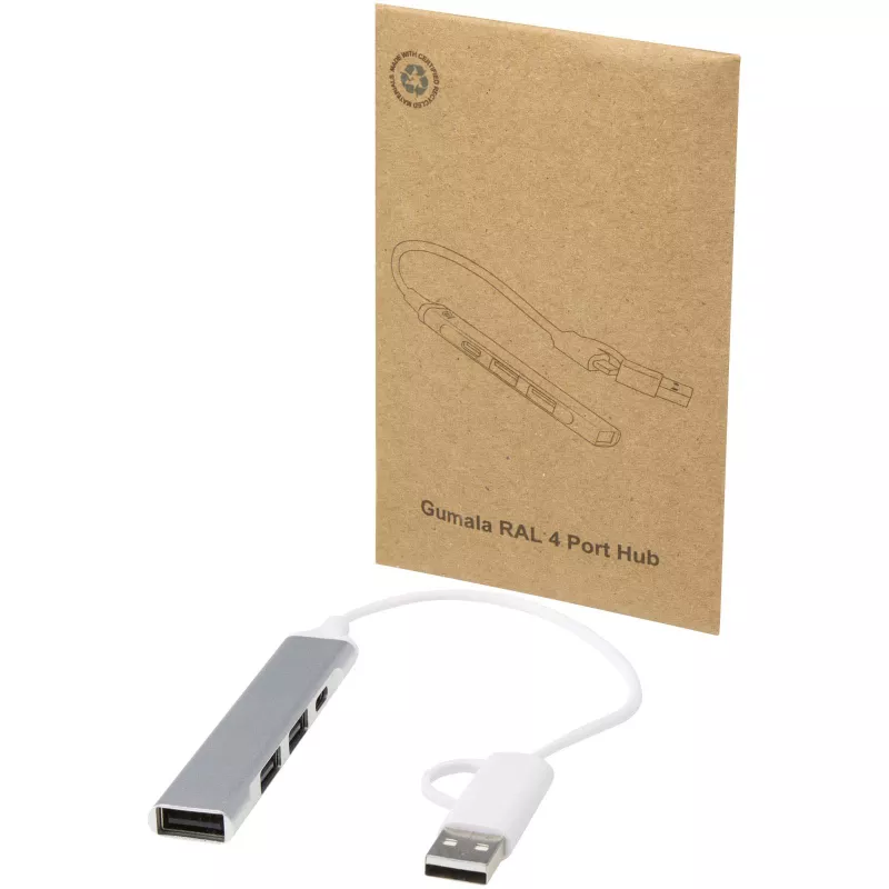 Alkaid 4-portowy hub USB-A i typu C z podwójnym wejściem wykonany z aluminium z recyklingu - Srebrny (12446981)
