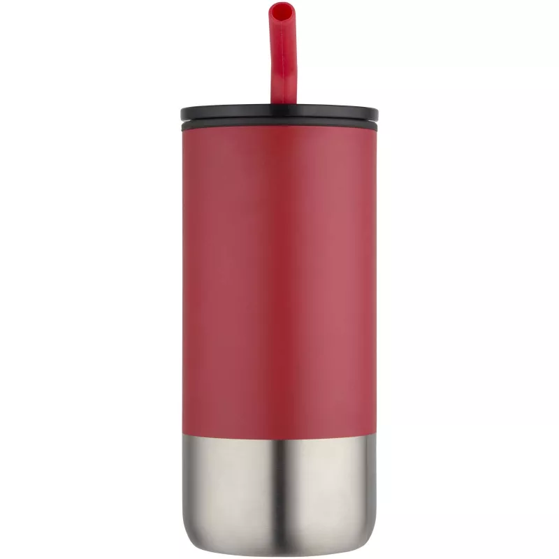 Grayson izolowany kubek z certyfikatem RCS z recyklingu o pojemności 480 ml z silikonową słomką - Czerwony (10091821)