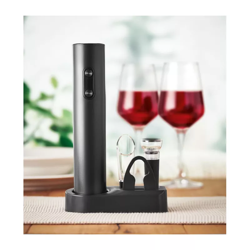 Otwieracz elektryczny do wina z nalewakiem VINO SET - Czarny (MO3162-03)