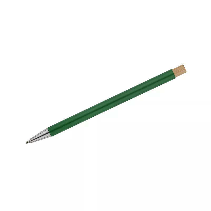 Długopis metalowy z bambusowym przyciskiem KIVO - zielony (19732-05)