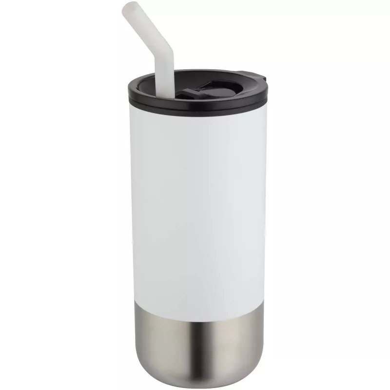 Grayson izolowany kubek z certyfikatem RCS z recyklingu o pojemności 480 ml z silikonową słomką - Biały (10091801)