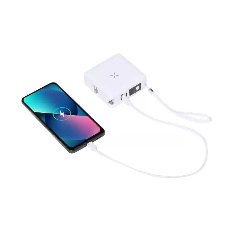 Adapter podróżny, bezprzewodowy power bank 10000 mAh, ładowarka bezprzewodowa 15W - biały (V2027-02)