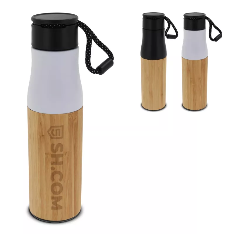 Termiczna butelka bambusowa z uchwytem 500ml - biały (LT98857-N0001)