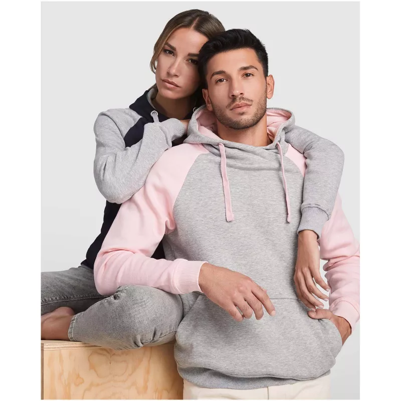 Badet dwukolorowa bluza z kapturem unisex - Jasnoróżowy-Szary melanż (R1058-H_GREY-L_PINK)