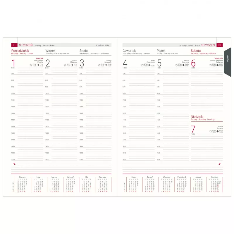 Kalendarz książkowy A4, tygodniowy, bez registrówi VIVO - różne kolory (KK-BCV-401.T.)