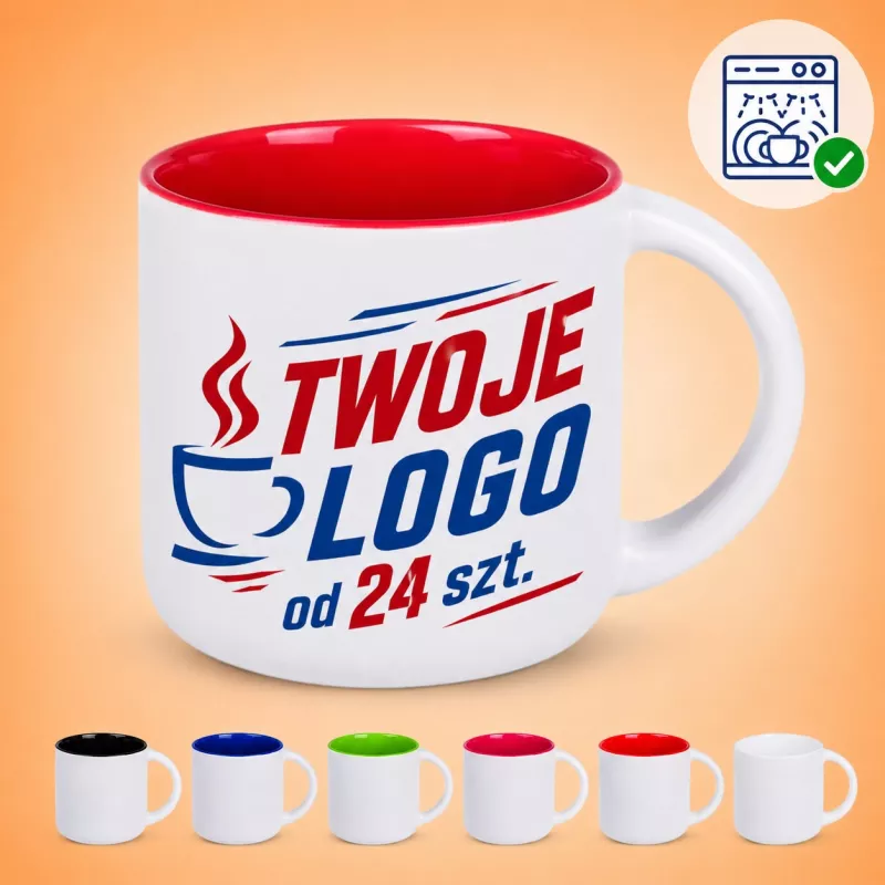 Kubek reklamowy Modern Pure (390 ml) - biało-czerwony (M/098-BIAŁY MAT/CZERWONY)