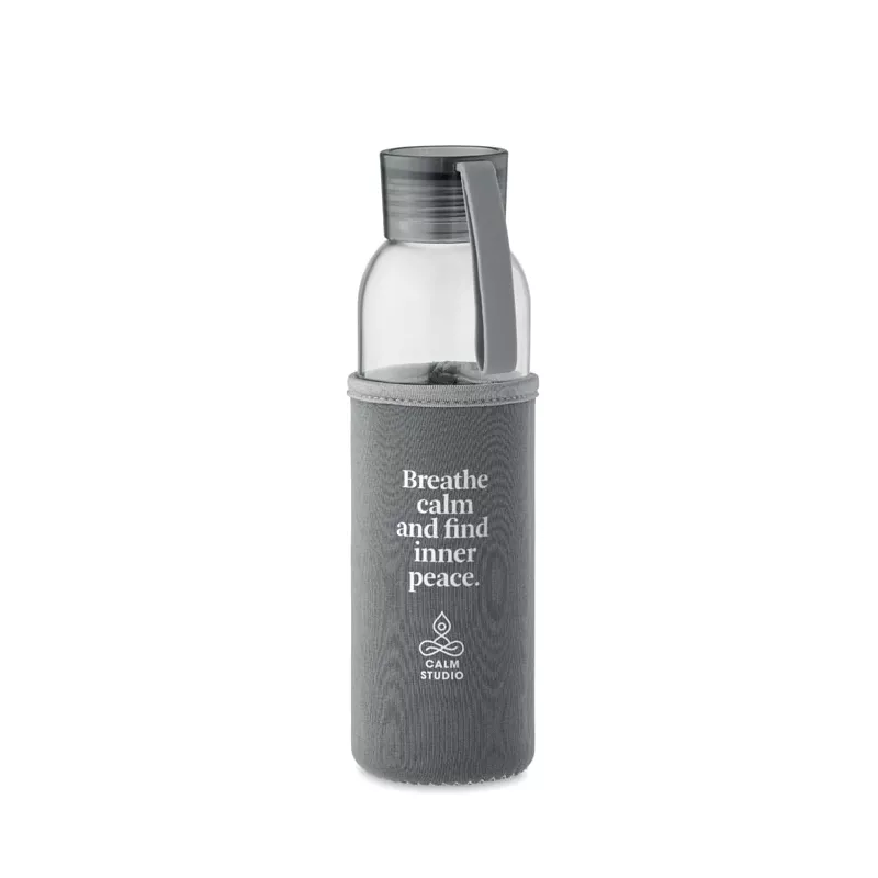 Butelka szklana z recyklingu 500 ml w etui EBOR - Kamienny Szary (MO2089-15)