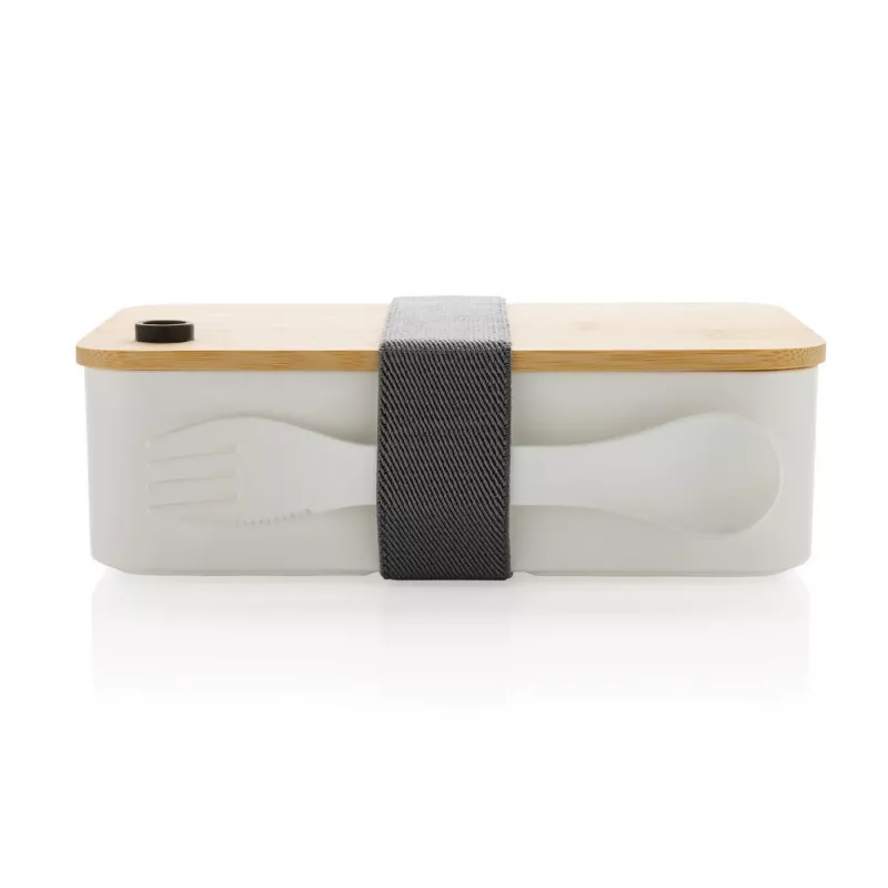 Pudełko śniadaniowe z bambusowym wieczkiem, PP z recyklingu - biały (P269.103)