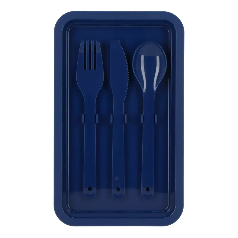 Dwupoziomowe pudełko na lunch z sztućcami - ciemnoniebieski (LT90426-N0010)