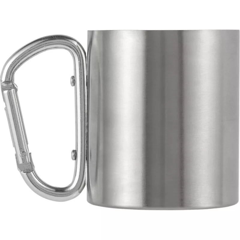Metalowy kubek 185 ml z karabińczykiem - srebrny (V0646-32)