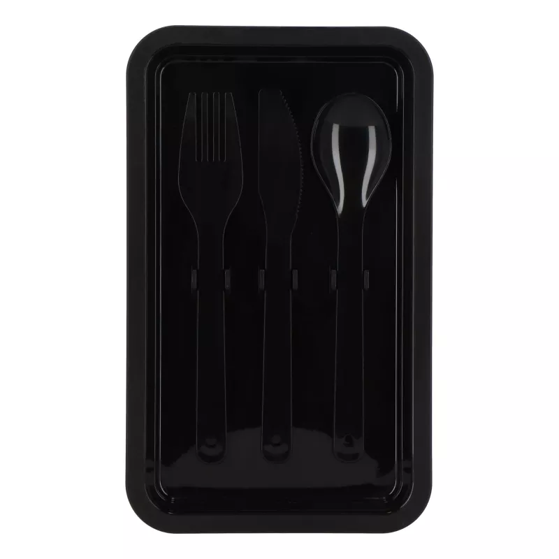 Dwupoziomowe pudełko na lunch z sztućcami - czarny (LT90426-N0002)