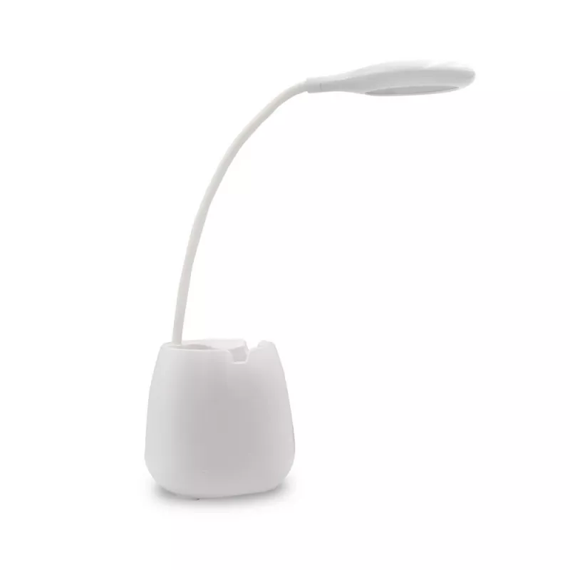 Lampka na biurko, głośnik bezprzewodowy 3W, stojak na telefon, pojemnik na przybory do pisania | Asar - biały (V0188-02)