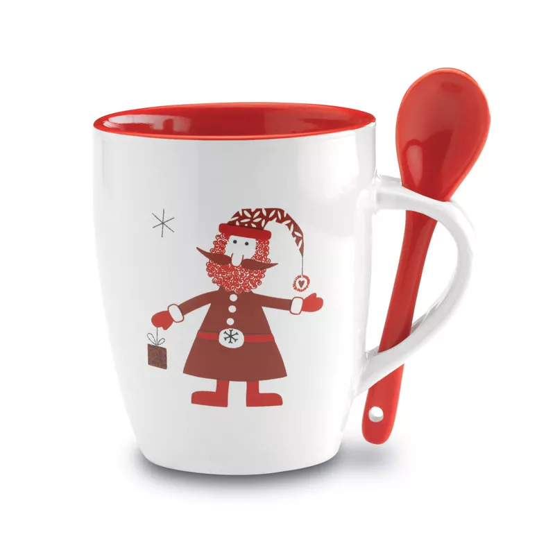 Kubek ceramiczny 250 ml z łyżeczką CLAUS - Wielokolorowy (CX1304-99)