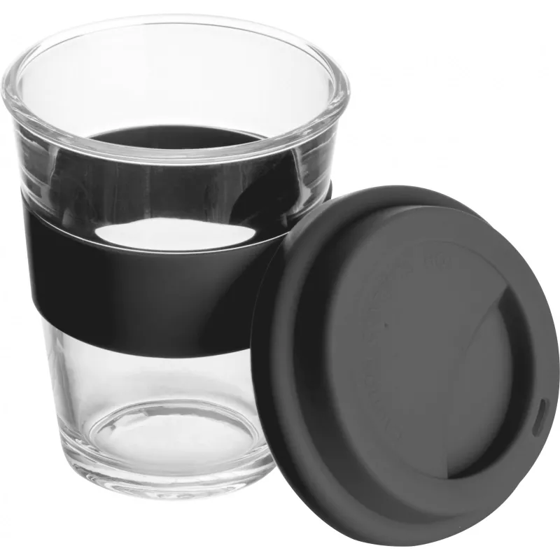 Szklany kubek z pokrywką 300 ml - czarny (6257203)