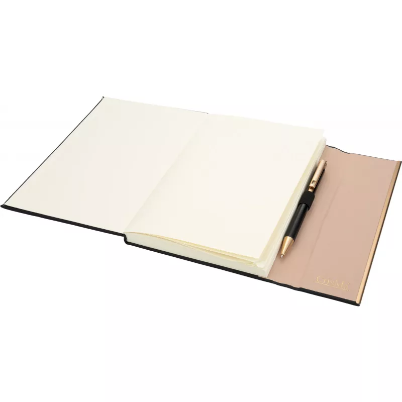 Notatnik A5 ze skóry z recyklingu, w linie z długopisem metalowym CrisMa MAGGIE - czarny (2476303)