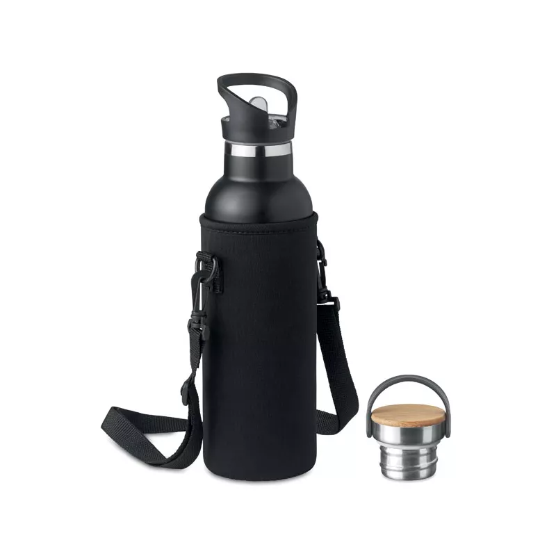 Termos ze słomką i pokrowcem 700 ml TIKSI - Czarny (MO6366-03)