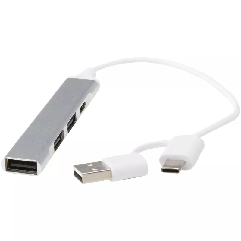Alkaid 4-portowy hub USB-A i typu C z podwójnym wejściem wykonany z aluminium z recyklingu - Srebrny (12446981)