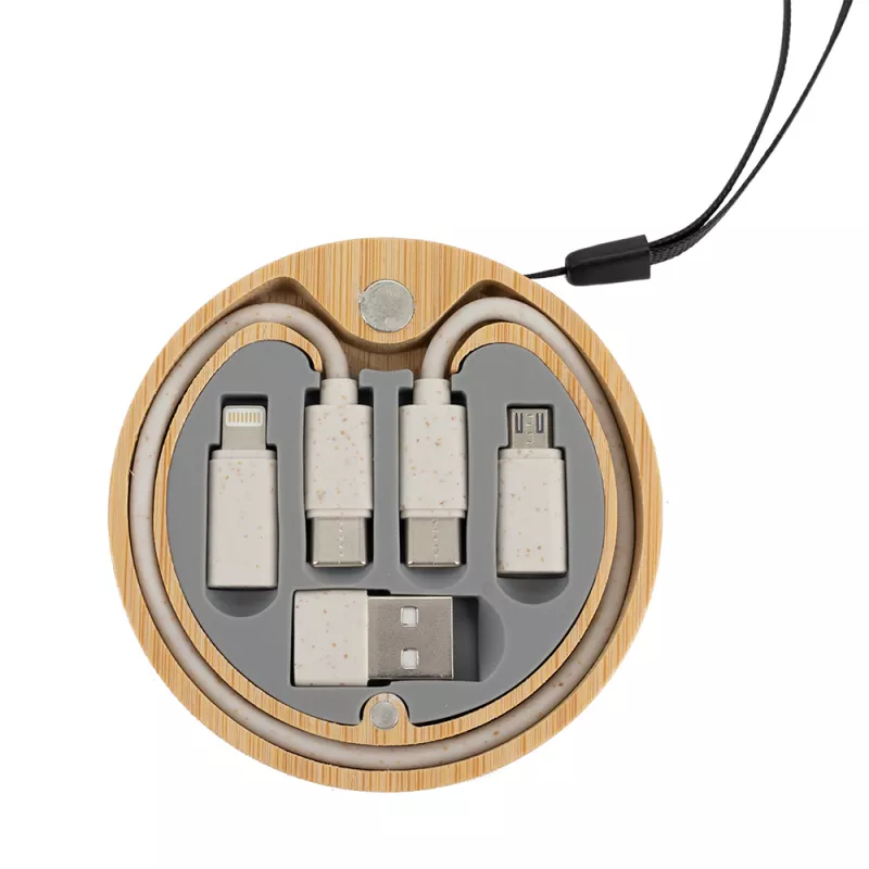Kabel 4w1 w drewnianej obudowie, LH-ZM01 - beżowy (EG059313)