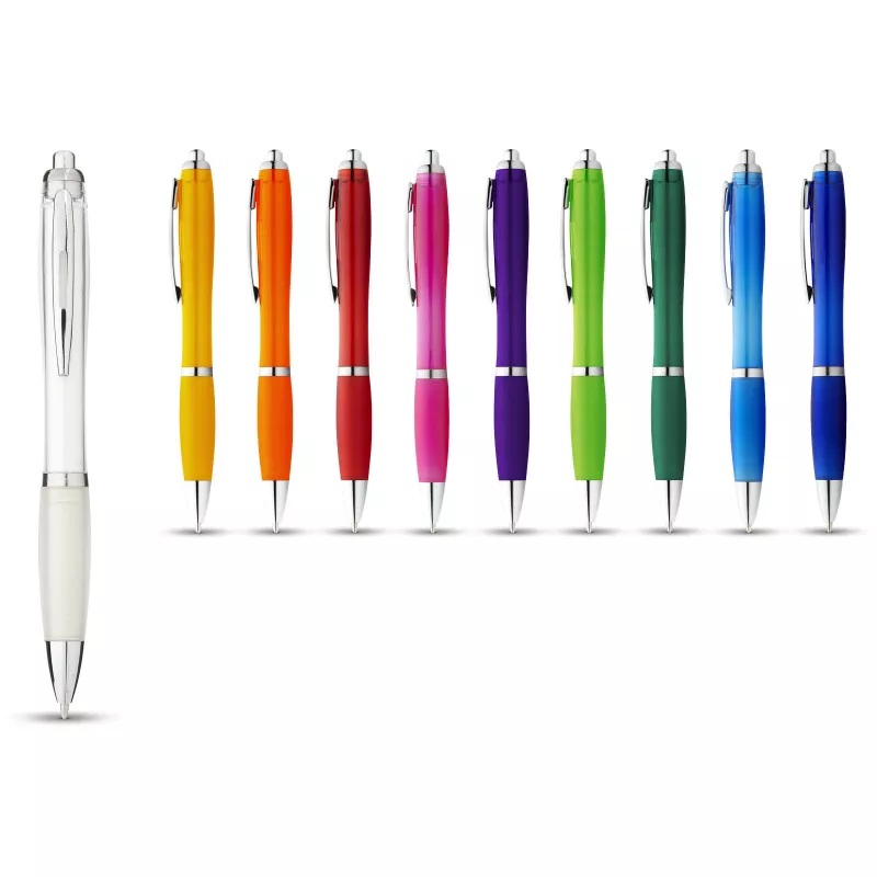Długopis z kolorowym korpusem i uchwytem Nash - Biały (10707800)