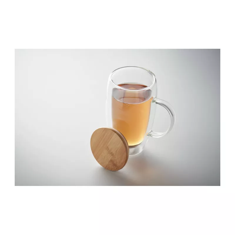 Kubek szklany dwuścienny z pokrywką 450 ml TEROL - Przezroczysty (MO2673-22)