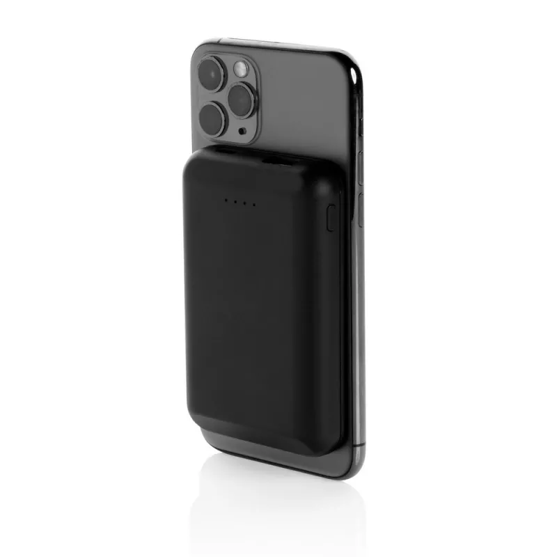 Magnetyczny, bezprzewodowy power bank 5000 mAh, 5W - czarny (P322.281)