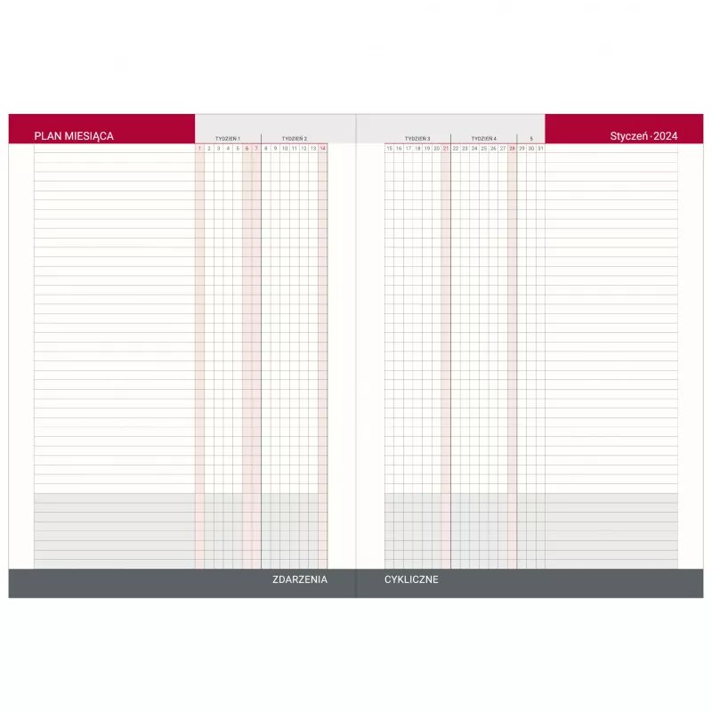 Kalendarz książkowy B5, dzienny, z registrami COMBO - różne kolory (KK-VCC-403RD)