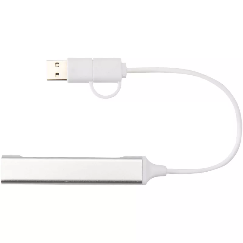 Alkaid 4-portowy hub USB-A i typu C z podwójnym wejściem wykonany z aluminium z recyklingu - Srebrny (12446981)