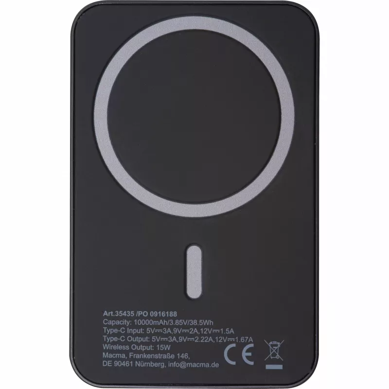 Power bank magnetyczny z ABS z recyklingu 10000 mAh DONNA - czarny (3543503)