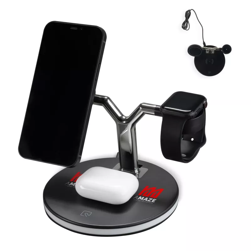 Bezprzewodowa baza ładująca dla słuchawek Airpods, zegarka Apple i Magsafe 15W - czarny (LT91240-N0002)