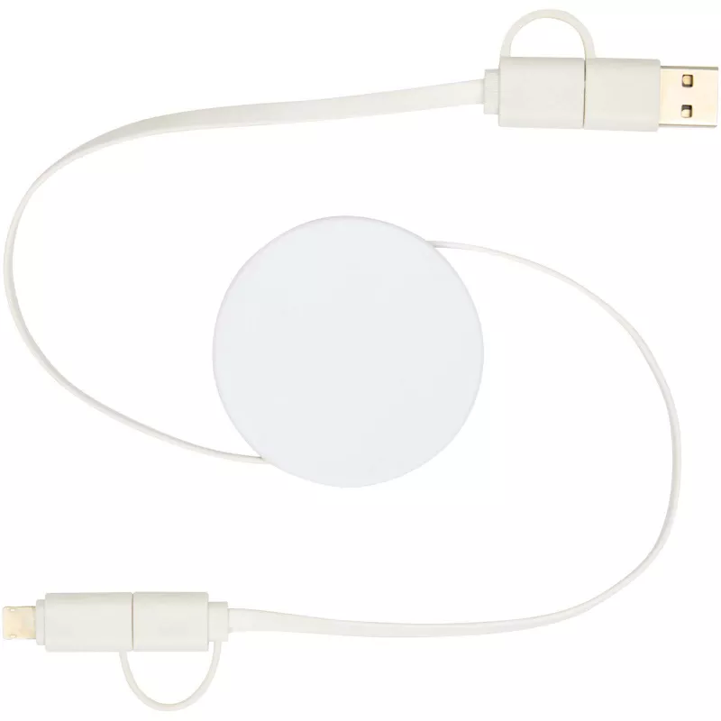 Citala zwijany kabel do synchronizacji danych i szybkiego ładowania 5 w 1 40 W o długości 90 cm z tworzyw sztucznych pochodzących z recyklingu - Biały (12443001)