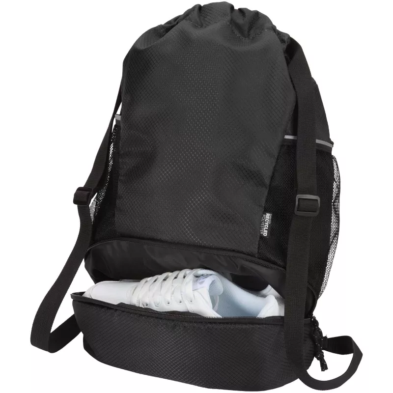 Nomad ściągana na sznurek torba sportowa z recyklingu z certyfikatem GRS o pojemności 18l z dolną komorą - Czarny (13009990)