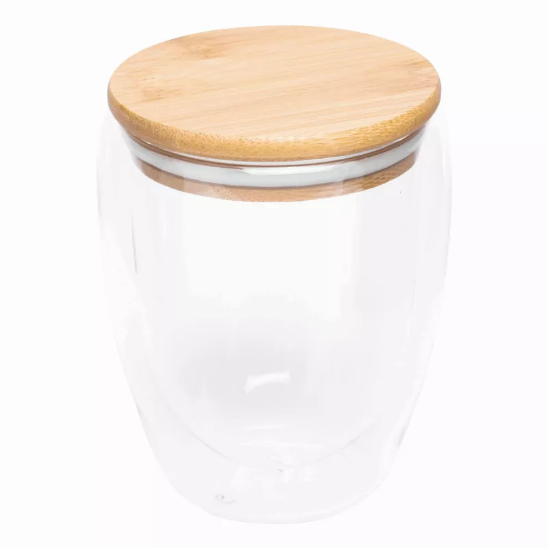 Dwuścienna szklanka z pokrywą z bambusa. Przezroczysta, odporna na temperaturę, o pojemności ok. 250 ml - transparentny (56-0304451)