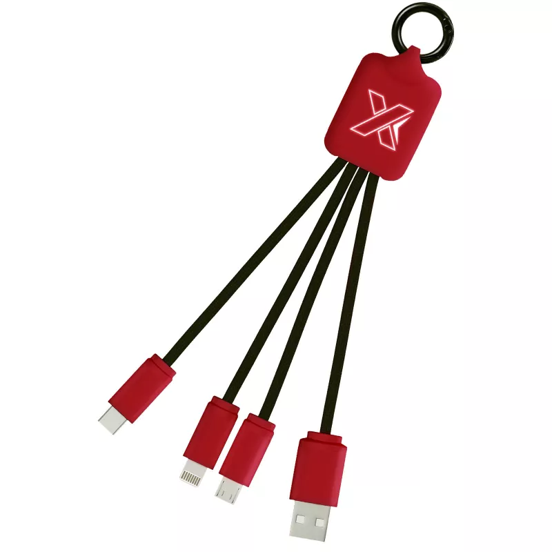 Kabel z podświetlonym logo 3w1 z brelokiem - SCX.design C15 - Czarny-Mid red (2PX00191)