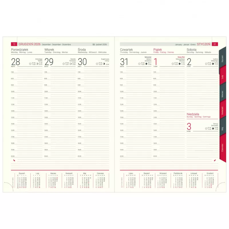 Kalendarz książkowy A4 TYGODNIOWY z registrami COMBO - różne kolory (KK-VCC-701RT)
