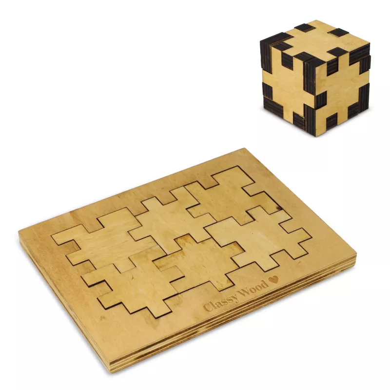 Drewniana kostka puzzle - drewniany / jasny (LT90758-N9393)
