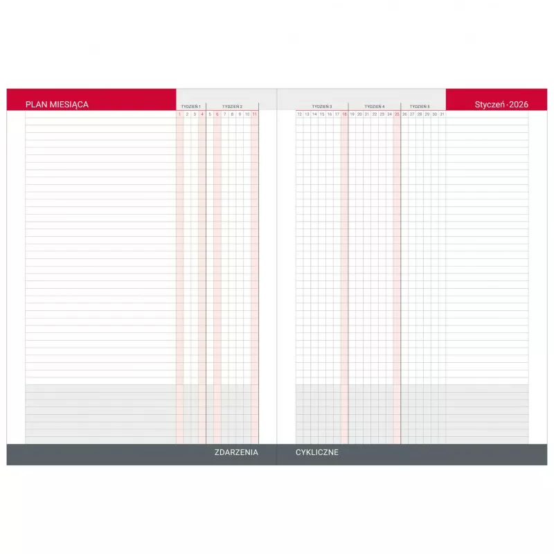Kalendarz książkowy A5, dzienny, z registrami VIVO - różne kolory (KK-BCV-605.RD)
