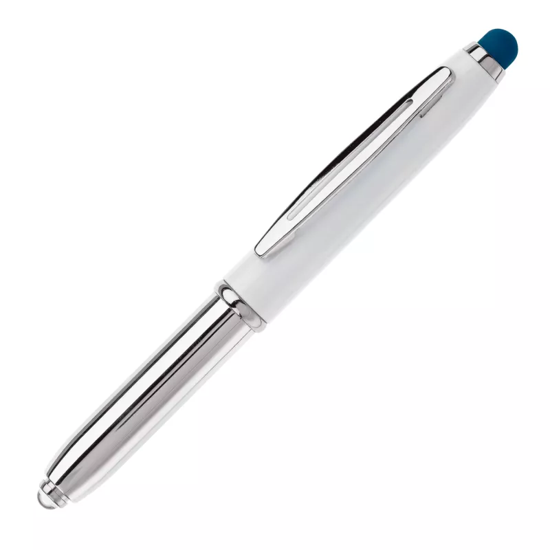 Długopis Stylus Shine z touch penem i z latarką - biało / ciemnoniebieski (LT87794-N0110)