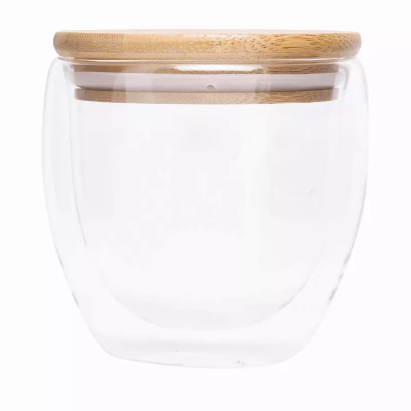 Dwuścienna szklanka z pokrywą z bambusa. Przezroczysta, odporna na temperaturę, o pojemności ok. 250 ml - transparentny (56-0304450)