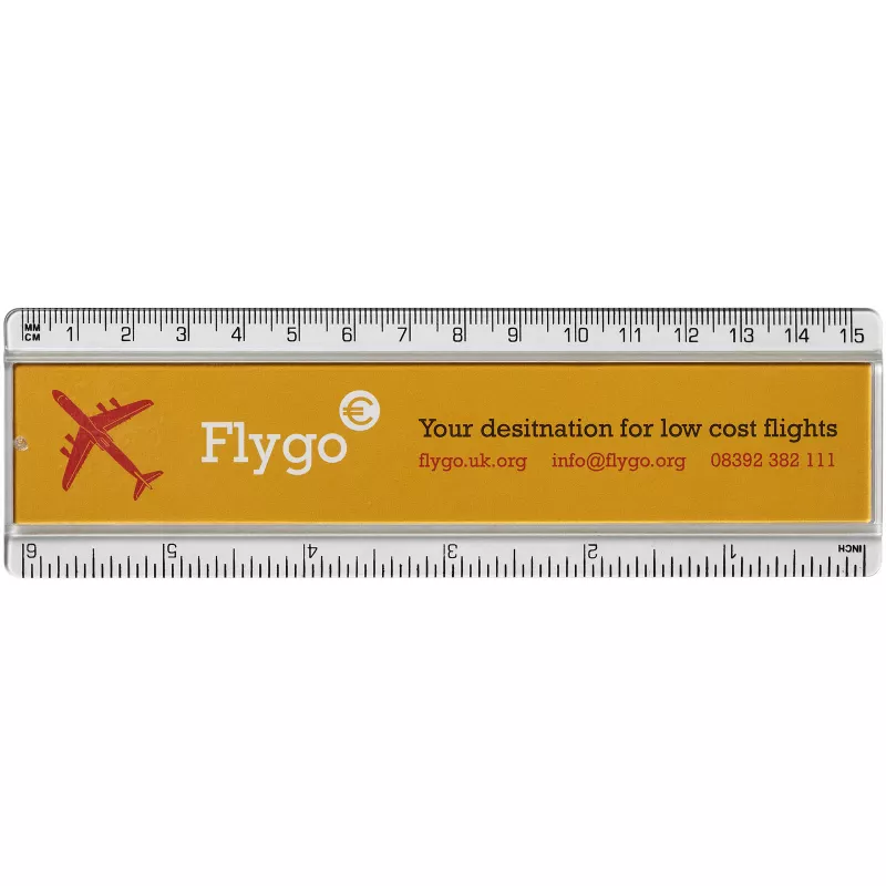 Linijka Ellison o długości 15 cm wykonana z tworzywa sztucznego z papierową wkładką - Przezroczysty bezbarwny (21053800)