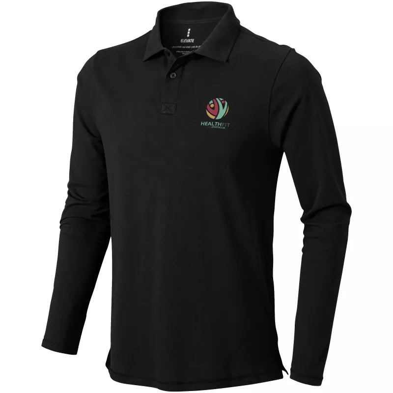 Męskie polo Oakville z długim rękawem - Czarny (38086-BLACK)