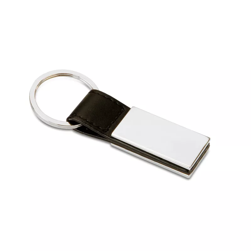 Brelok z PU z płytką ze stopu cynku RECTANGLO - Czarny (KC6788-03)