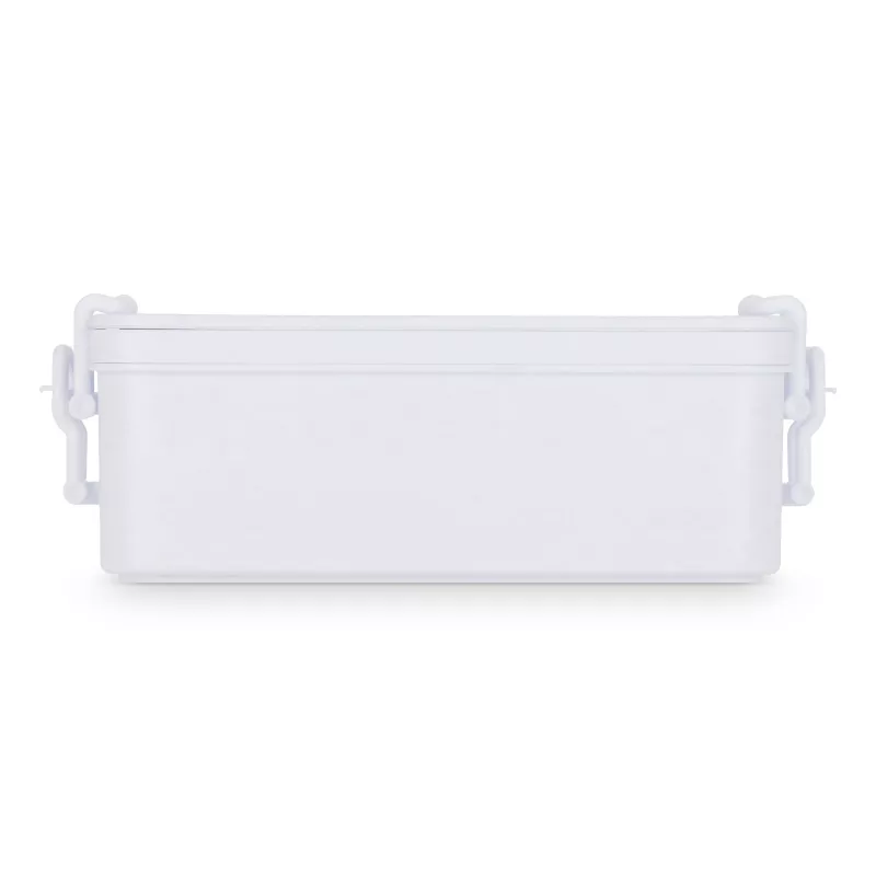 Dwupoziomowe pudełko na lunch z sztućcami - biały (LT90426-N0001)