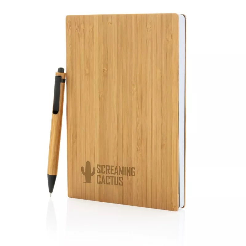 Bambusowy notatnik A5 z bambusowym długopisem - brązowy (P772.159)