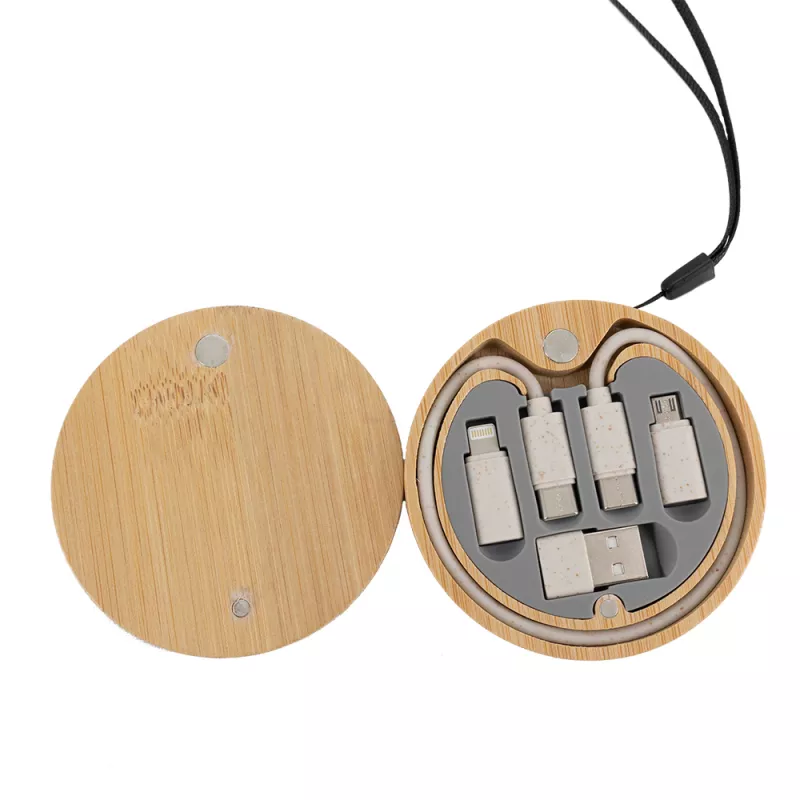 Kabel 4w1 w drewnianej obudowie, LH-ZM01 - beżowy (EG059313)